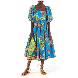 NWT FARM Rio Blue Banana Midi Dress
